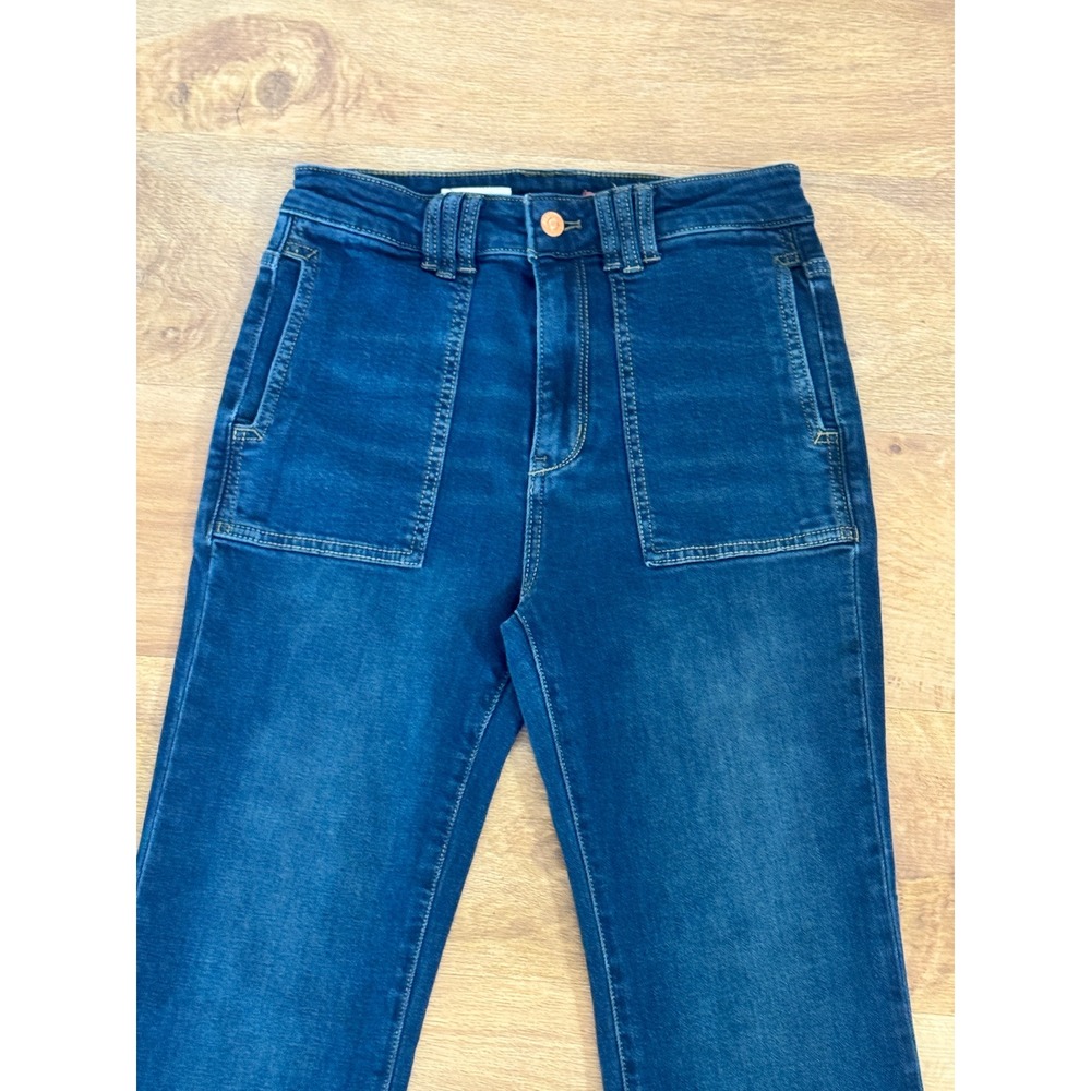 Pilcro  Anthropologie Flare Jeans Blue Icon Flare  Patch Pocket Size 27 - Picture 3 of 14